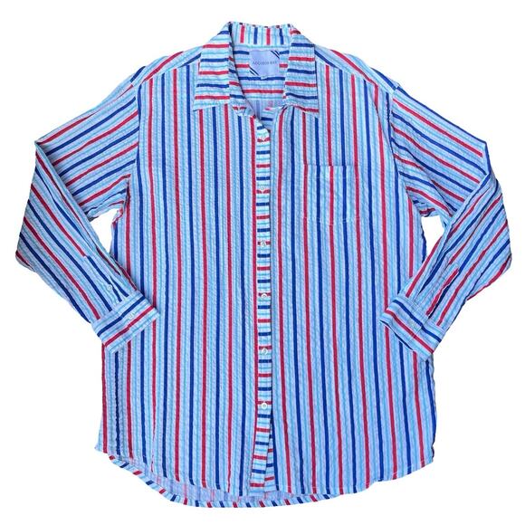 Addison Bay Naples Dress Americana Stripe Seersucker Shirt Coverup - Size XL - Picture 5 of 14